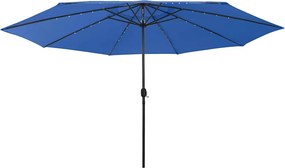 vidaXL Umbrelă de soare de grădină cu LED-uri, albastru azuriu, 400 cm