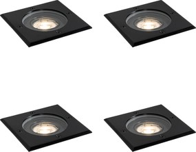 Set de 4 spoturi de exterior negre pătrate reglabile IP65 - Delux