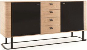 Comodă lemn masiv natur Galen II Negru-, 190,6 × 40,2 × 89,6 cm