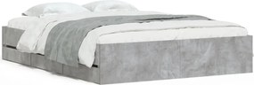 vidaXL Cadru de pat cu sertare, gri beton, 140x190 cm, lemn prelucrat