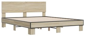 3280188 vidaXL Cadru de pat, stejar sonoma, 150x200cm, lemn prelucrat și metal