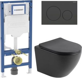Set rezervor incastrat Geberit Duofix cu set fixare si clapeta Sigma20 negru mat plus vas WC Rune Ivaldi cu capac softclose