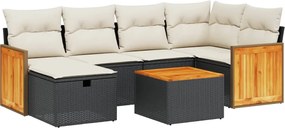 vidaXL Set canapele de grădină cu perne, 7 piese, negru, poliratan