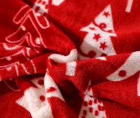 Set lenjerie cocolino CHRISTMAS TREES rosu + cearsaf Cocolino microplus cu elastic SOFT 180x200 cm alb, pat dublu