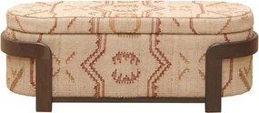 Banchetă hol cu spațiu de depozitare din kilim de lână bej și bordo și lemn de acacia maro închis, cu capac, 47,5 x 132 cm (Î x L), „Sienna”