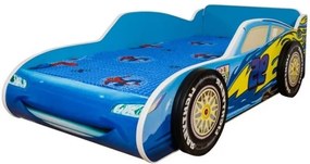 Pat copii masina Fulger McQueen albastru 3D 140x70 Cm cu saltea REALIZAT LA COMANDA IN 3 SAPTAMANI