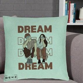 Perna Decorativa Dream Couple Aesthetic, 40x40 cm, Verde Menta, Husa Detasabila, Perna Inclusa, BEKZ®