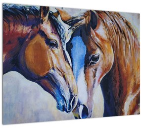 Tablou pe sticlă - Caii îndrăgostiți (70x50 cm)