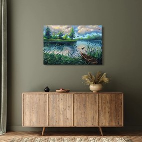 Tablou- Pictură în ulei, seară de vară lângă lac (90x60 cm)