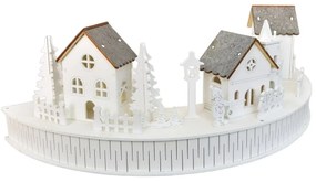 Decorație luminoasă din lemn cu LED-uri, sat cubiserică, 40 x 14 x 20 cm, semicirculară