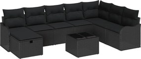 vidaXL Set de canapele pentru grădină cu pernă 9 pcs Negru Rattan poli