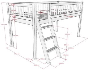 Pat pentru copii în culoare naturală înalt din lemn de stejar 90x200 cm Forrest – Vipack