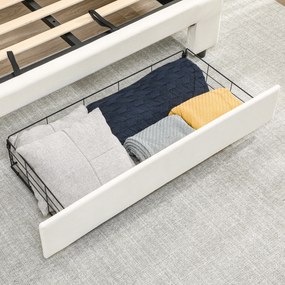 HOMCOM Cadru de pat dublu cu somieră și spațiu de depozitare pe pistoane, sertar pe roți, tăblie reglabilă capitonată efect velur, crem | Aosom Romania