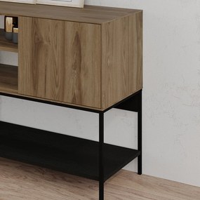 Comodă neagră/în culoare naturală cu aspect de lemn de stejar 180x80x40 cm Amira – Marckeric