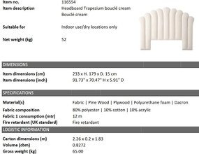 Tablie pat design LUX, tapitata cu tesatura boucle crem Trapezium