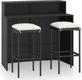 vidaXL Set mobilier bar de grădină cu perne, 3 piese, negru