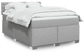vidaXL Pat box spring cu saltea, gri deschis, 140x190 cm, textil