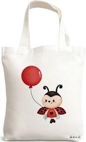 Sacosa de Panza pentru Cumparaturi, Geanta Tote, model Ladybug, 38x34.5 cm, Alba, BEKZ®