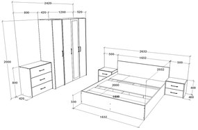 Set dormitor Malmo haaus V8, Pat 200 x 160 cm, Stejar Artisan/Argila