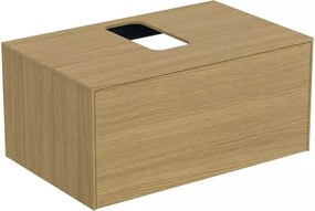 Dulap baza suspendat Ideal Standard Atelier Conca finisaj stejar deschis 1 sertar si blat cu decupaj central 80 cm