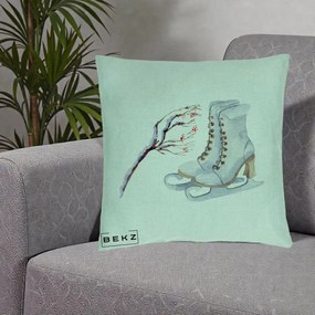 Perna Decorativa Patine cu Ramuri Inzapezite, 40x40 cm, Verde Menta, Husa Detasabila, Perna Inclusa, BEKZ®