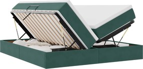 vidaXL Pat cu saltea și spațiu de depozitare Verde închis 200 x 200 cm