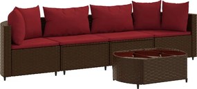 vidaXL Set canapele de grădină cu perne, 5 piese, maro, poliratan