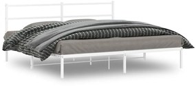 355420 vidaXL Cadru de pat metalic cu tăblie, alb, 193x203 cm