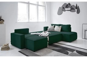 Colțar verde închis extensibil cu tapițerie din catifea reiată (cu colț pe partea dreaptă/în formă de "U") Brave Dave – Miuform