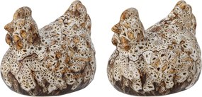 Set solnita sare si piper in forma de gainuse, maro, din ceramica glazurata, Chicky