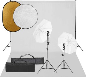 vidaXL Set studio foto cu set de lumini, fundal și reflector