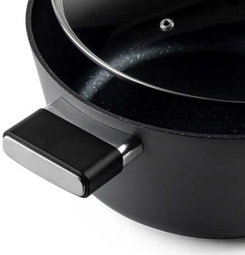 Cratiță Luigi Ferrero Regina FR-2840, 28x12.5 cm, 6.5 l, Acoperire neaderentă din marmură, Capac din sticlă cu orificiu pentru abur, Inducție, Negru