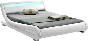Pat FILIDA 180x200, alb, piele ecologica/PAL, cu iluminare LED si somi
