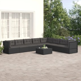 3187125 vidaXL Set mobilier de grădină cu perne, 8 piese, negru, poliratan