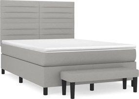 vidaXL Pat box spring cu saltea, gri deschis, 140x190 cm, textil