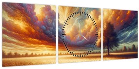 Tablou – Arbore pe câmp (cu ceas) (90x30 cm)