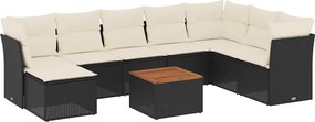 vidaXL Set mobilier de grădină cu perne, 9 piese, negru, poliratan