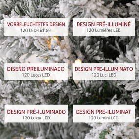 HOMCOM Brad de Crăciun Înzăpezit cu 263 de Crengi și Lumini LED Albe, Brad Artificial din Plastic, Ø45x150 cm, Verde | Aosom Romania