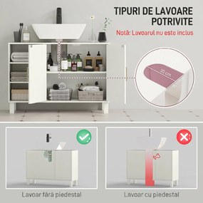 HOMCOM Dulap pentru Lavoar Baie cu 2 Uși, Rafturi Deschise, Rafturi Reglabile, pentru Lavoare fără Piedestal, 90x30x63 cm, Crem | Aosom Romania