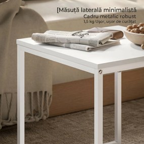 HOMCOM Set de Măsuțe de Cafea Impilabile Moderne cu Tavă, 45x45x45 cm, Alb și Stejar | Aosom Romania