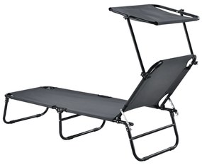 Sezlong "Corfu" cu acoperis neagru si parasolar gri închis