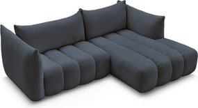 Colțar albastru închis cu tapițerie din țesătură bouclé (cu colț pe partea dreaptă/cu șezlong) Azra – Bobochic Paris