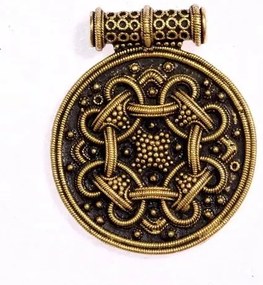 Pandantiv viking din bronz, reproducere istorica, Amuleta Haithabu 4 cm