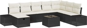 vidaXL Set de canapele pentru grădină cu pernă 9 pcs Negru Rattan poli