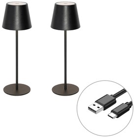 Set de 2 lămpi de masă negre cu dimmer și reîncărcabile - Murdock