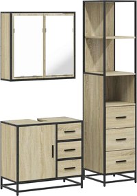 vidaXL Set mobilier de baie, 3 piese, stejar sonoma, lemn prelucrat