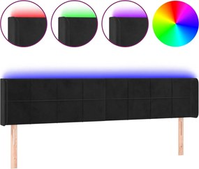 vidaXL Tăblie de pat cu LED, negru, 203x16x78/88 cm, catifea
