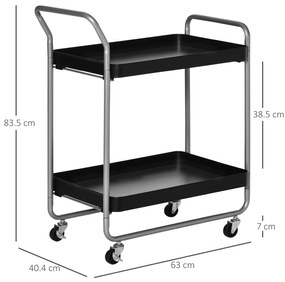 HOMCOM Cărucior Rulant Multifuncțional cu 2 Rafturi Design Compact 63x40.4x83.5 cm pentru Bucătărie sau Birou | Aosom Romania