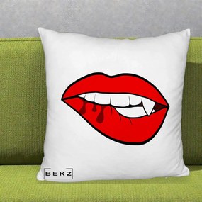 Perna Decorativa Vampire Lips Halloween, 40x40 cm, Alb Pufos, Husa Detasabila, Perna Inclusa, BEKZ®
