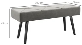 HOMCOM Danca Depozitare, Velvet Tapițat, cu Picioare de Oțel, pentru Dormitor, Living, Sufragerie, Hol, 100x36x45 cm, Gri | Aosom Romania